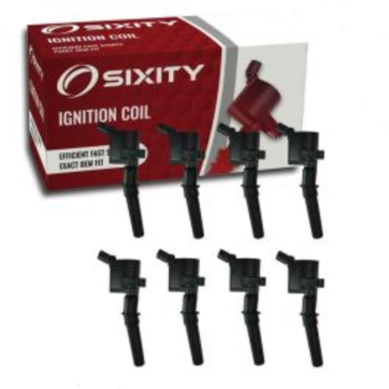 8 pc Sixity Ignition Coils for 1999-2016 Ford E-350 Super Duty 5.4L V8 - Curved Boot Coil Pack