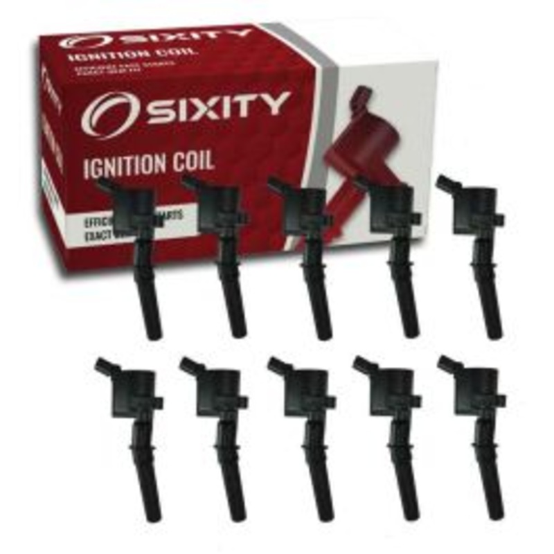 10 pc Sixity Ignition Coils for 1999-2004 Ford F-350 Super Duty 6.8L V10 - Curved Boot Coil Pack