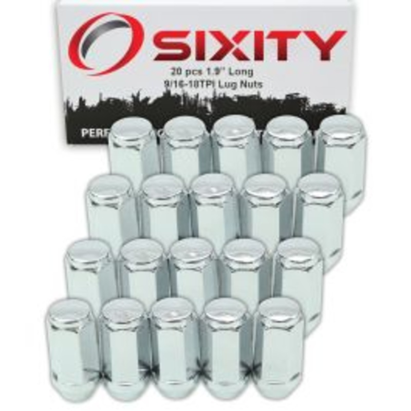 20 pc Sixity Chrome Bulge Acorn Wheel Lug Nuts - 9/16-18tpi 1.9" Long - Capped Closed End