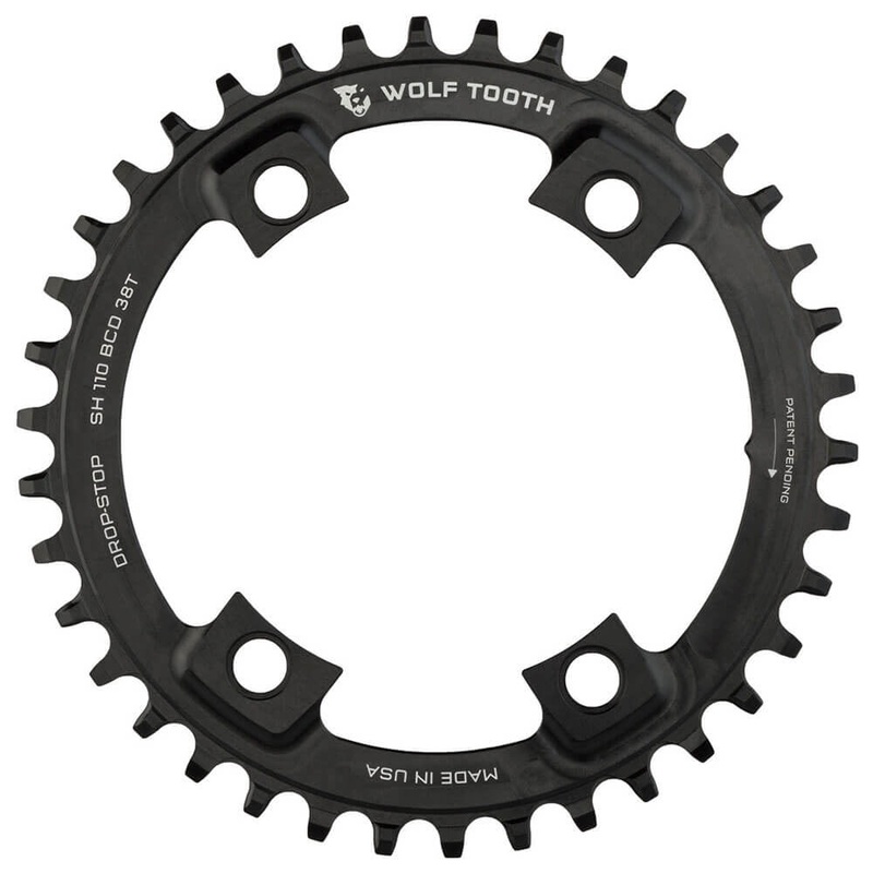 Wolf Tooth 4 Bolt Alloy Drop-Stop Chainring - 110 BCD - Asymmetrical Shimano - Round - Black - 40T