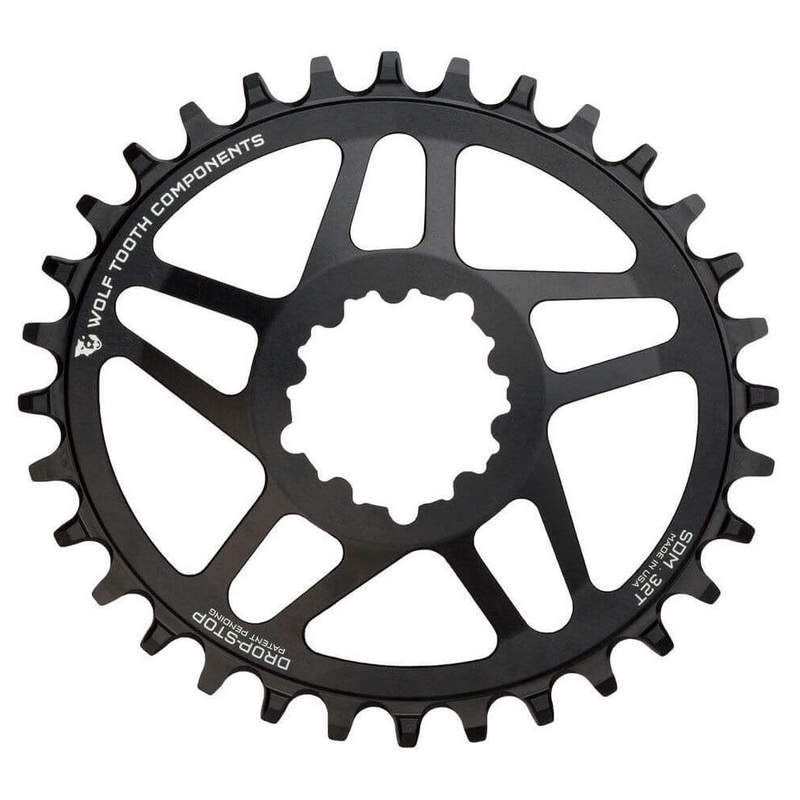 Wolf Tooth Direct Mount Drop-Stop Chainring - SRAM Direct Mount - 0mm Super Boost or 49mm Chainline BB30 Short Spindle - Oval - Black - 9-12 Speed - 32T